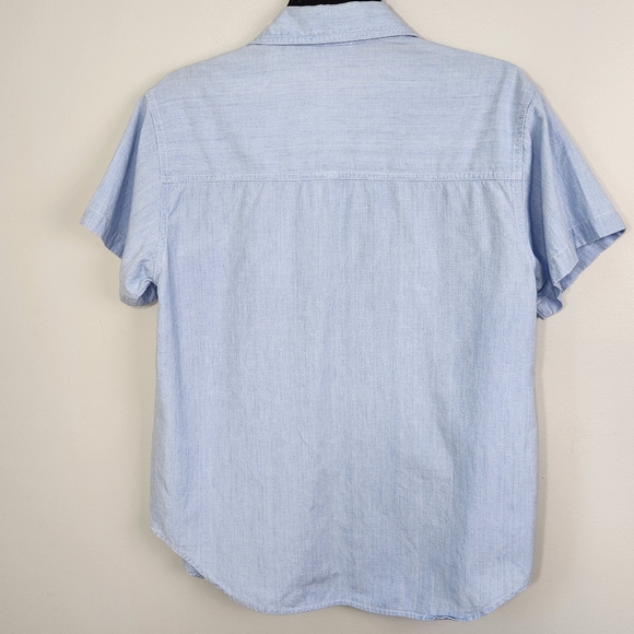Cabin Creek Blouse Womens PMed Chambray Embroidered Short Sleeves Cat lady - Picture 4 of 8
